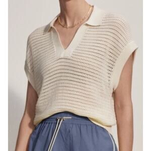 Varley Open Knit Polo XS Sweater Vest Top Cream Anthropologie Collection